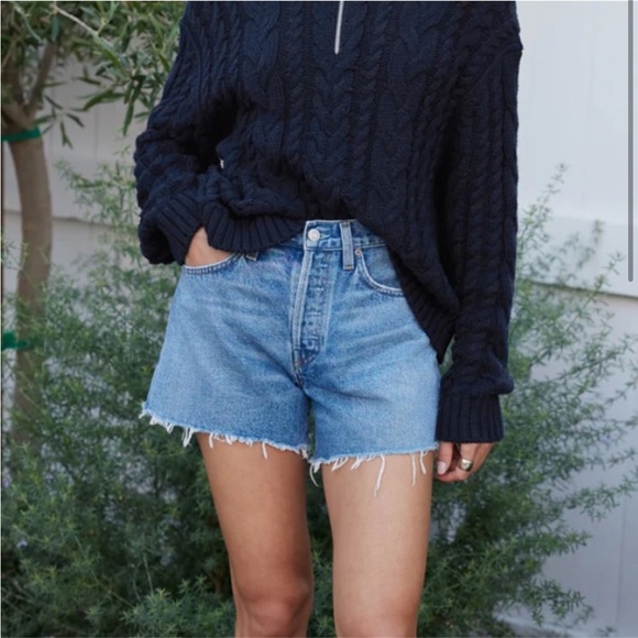 Agolde Parker Long Cutoff Denim Shorts - Picture 2 of 8